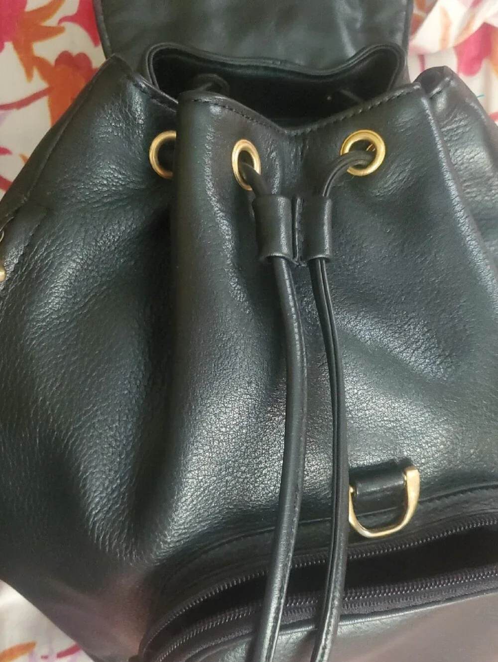 Black Leather Backpack with Gold Hardware
